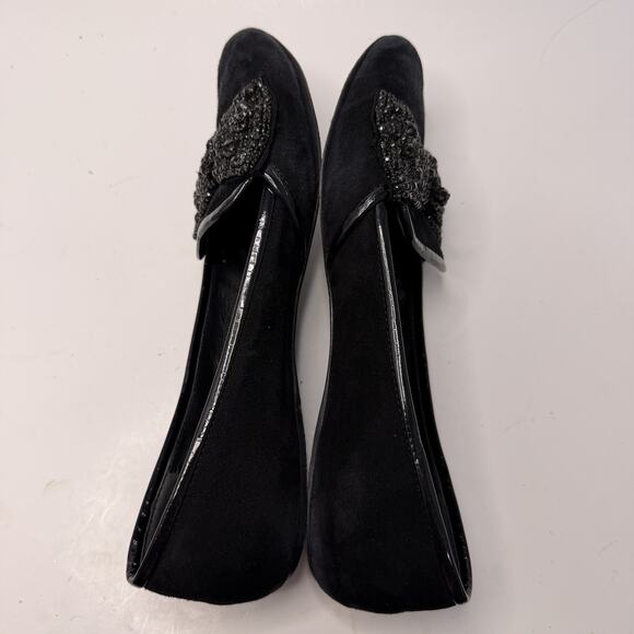 Tory Burch Carissa Embellished Bow Suede Leather Black Ballet Flat Size 7.5 M - Picture 10 of 14